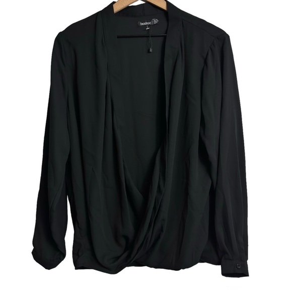 BOOHOO BLACK WOMEN LONG SLEEVE BLOUSE SIZE US 12 NEW WITHOUT TAGS 100% POLYESTER - Picture 1 of 4